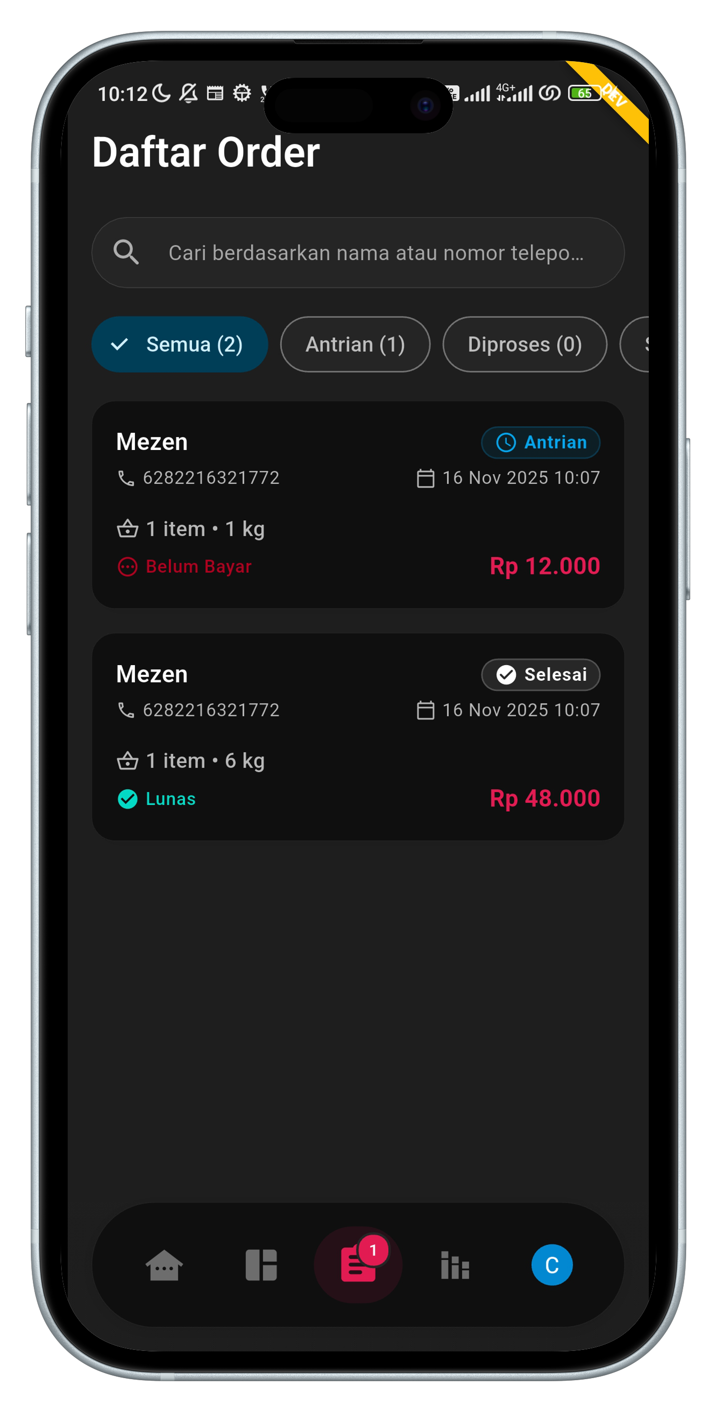 Pantau orderan secara real-time dari satu aplikasi.