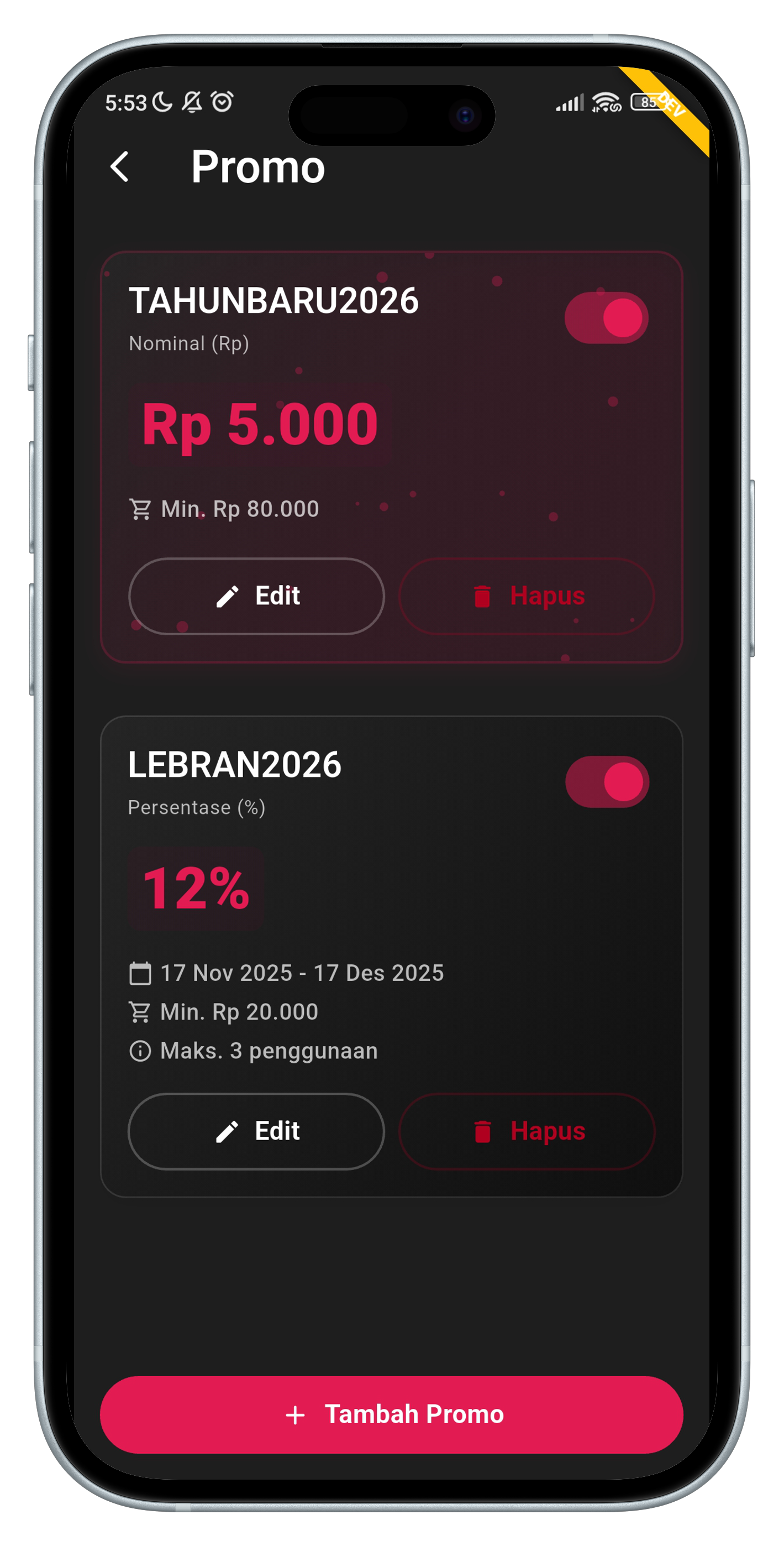 Reward pelanggan langsung sesuai outlet.